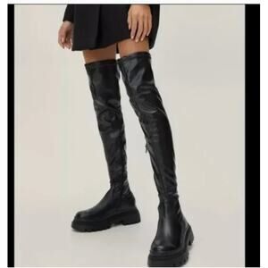 Franco Sarto Janna Platform Over Knee Boots 11 Black NWOT Wide Calf Tall OTK Lug